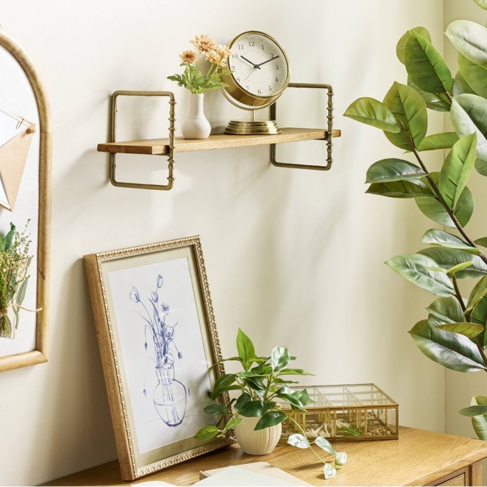 Twisted Brass and Wood Singular Wall Shelf, 24” Hearth & Hand Magnolia, SOLD OUT - Picture 2 of 6